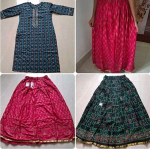 2pure cotton Kurti + 2 long skirts combo🌷