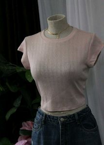 H&amp;M Pink Ribbed Crop Top