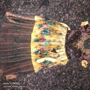 Floral Print  with pattu and stone work