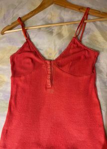 Cute Coral Ribbed Button Tank