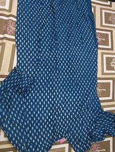 Blue Printed Kurti with Embellished Neckline