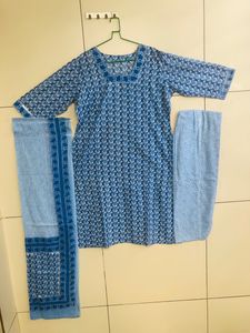 Cotton Churidar Set, Top, Big Shawl & Pant