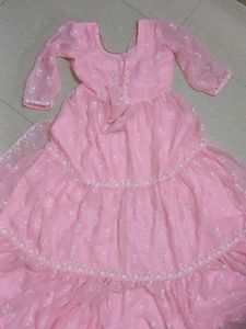 Baby Pink Gown Cum Dress With Chunni