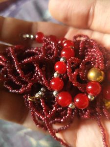 Red Beaded Necklace And Black Necklac Combo