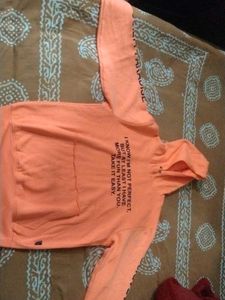 knit Orange Slogen Printed Hoodie Sweater Size Bet