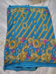 Blue &amp; Gold Patterned Saree