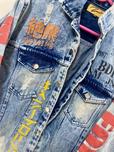 Blue printed Denim Jacket Oversized