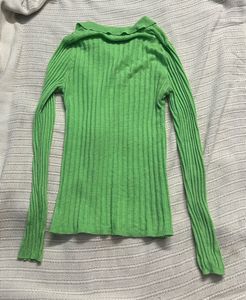 Zara Green Ribbed Knit Top