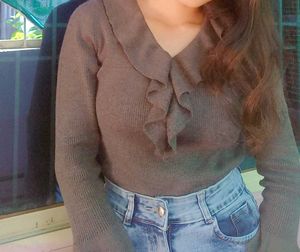 Gray Ruffle Top