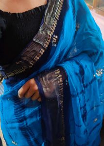 original polish Blue Tie-Dye Saree