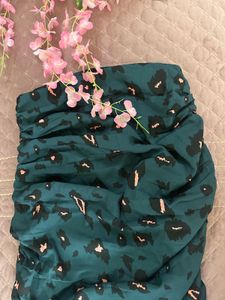 Mini Skirt - Ruched Leopard Green Print, S: 30