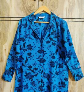Blue Printed Long Shirt Size-36