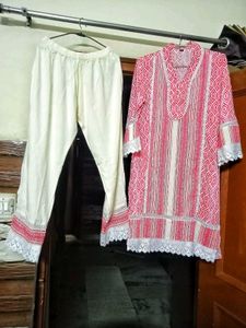 Newly Kurta Pant Set With Lace Details