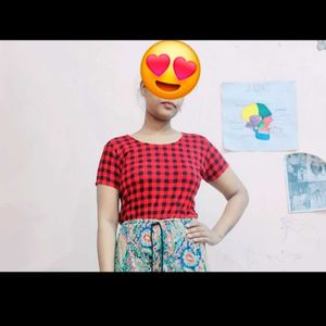Red Checked Top For Women