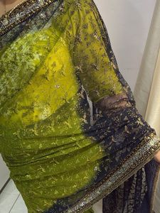 Net Saare With Zari Embroidery And Sitira Work