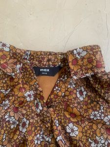 Brown Floral Snatched-Waist Blouse