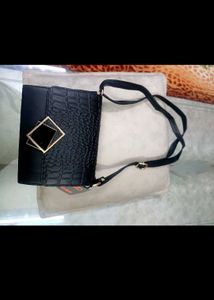 Black Croc Embossed Crossbody Bag
