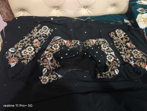 Elegant Black Embroidered Saree