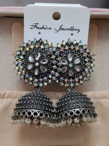 Sparkling Silver Jhumka Earrings