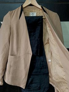 Nude Blazer With Velvet Pants