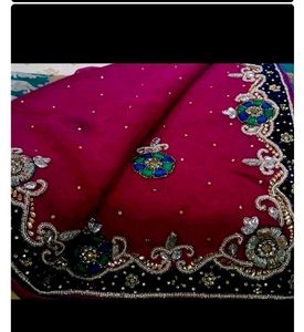 Beautiful heavy Rani pink saree