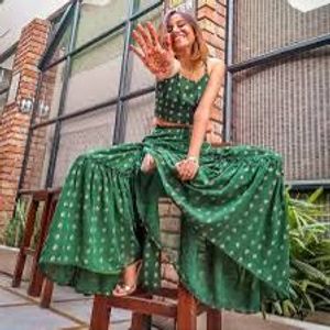 Emerald Green Crop Top &amp; Palazzo Set From Indya