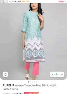 M size Green Printed Kurta