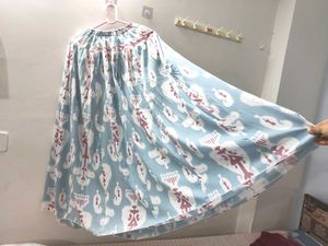 Women Cotton Blue And Pink Patterned Skirt