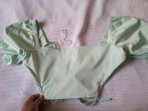 Mint Green Puff Sleeve Crop Top