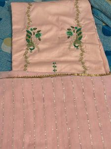 Peach Punjabi Suit febric With Heavy Dupatta