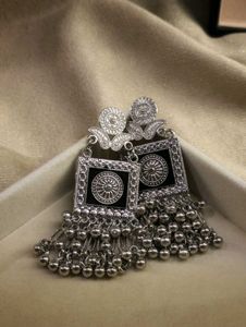 Stylish Silver Tone Dangle jhumkas
