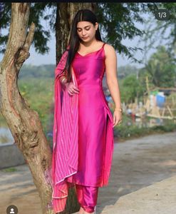 Pink Satin Salwar Suit
