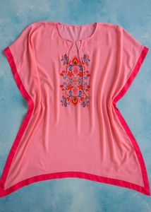 Pink Embroidered Kaftan Top