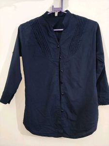 Navy Blue Mandarin Collar Top