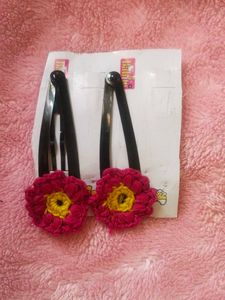 Woollen Crochet Flower Hair Clips