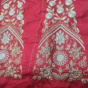 Red Embroidered Lehenga Unstitched