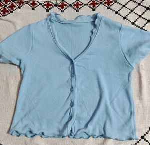 Cute Blue Button-Up Top