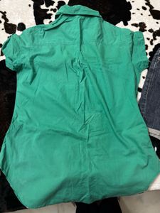 Green Short Sleeve Button-Up Shirt
