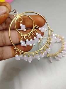 Hoop Earrings with Pink Beads