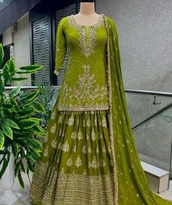Green Embroidered Sharara Suit