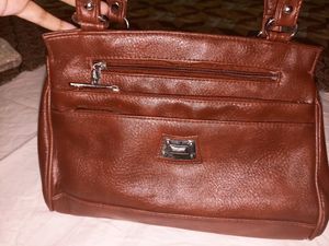 Brown Faux Leather Handbag, Medium Size, With Multiple Pockets