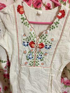 Embroidered White Kurti