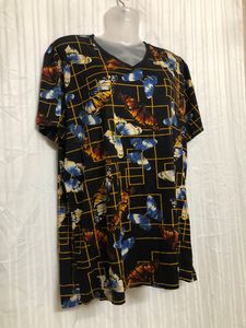 Black Printed Short Sleeve Tops
