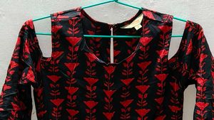 Elegant Black &amp; Red Maxi Cold Shoulder Dress