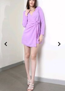 Party Mini Length Full Sleeve Textured Wrap Dress