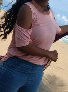 Pink cold-shoulder top