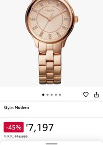 Fossil Rose Gold Wrist Watch For Women