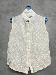 White Embroidered Sleeveless Top