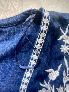 Blue deep neck bohemian top