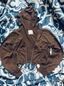 Vintage Zara TRF Brown Cropped Zip Up Hoodie